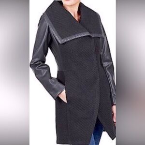 COPY - Betsey Johnson winter coat basket weaved wool w/ leather accents